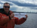 Jason Bartlett (Maine DMR) and fish in Kennebec Estuary