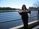USFWS biologist at Bangor Waterworks with an Atlantic sturgeon right next to where they hang out in a pool in the Penobscot River!